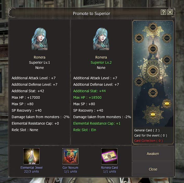 Promote to Superior at the Master Guardian. Superior Lv 2 opens the relic slot and raises the elemental resistance cap by 1.