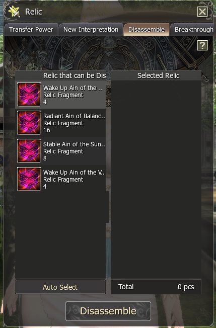 Disassemble: 4, 8 and 16 Relic Fragments for the second, third and fourth stage.