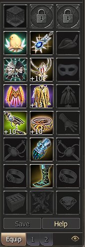 The equipment panel: relic slot and the two medal slots in the top row.