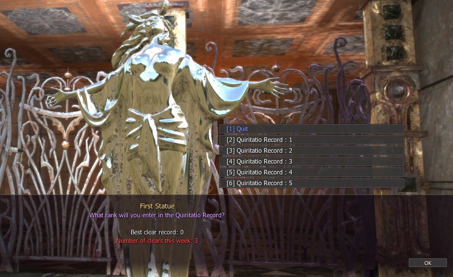 The First Statue in the Hall of the Void: pick a Quiritatio Record, see your best record and this week's clears.