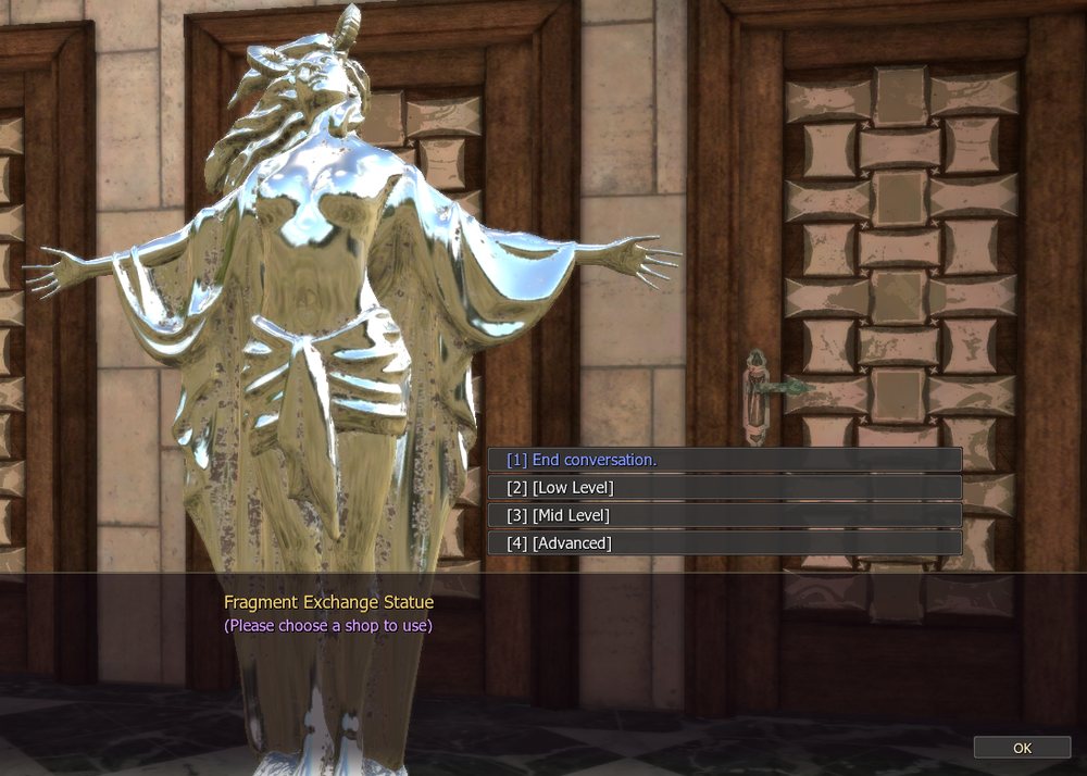 The Fragment Exchange Statue: Low Level, Mid Level and Advanced shops.